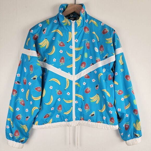 Nike Sportswear Womens XS Banana Strawberry Printed Jacket Light Blue CJ3719-487 - Picture 1 of 16